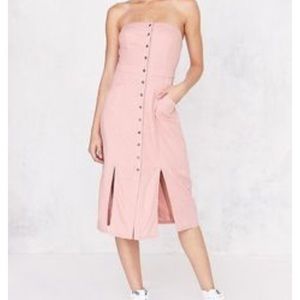 BDG Pink Linen Button Front Casual Maxi Dress UO